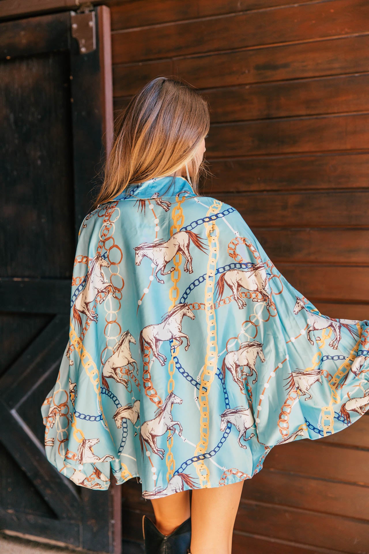 BEST SELLER!! Horseprint Satin Top in Blue