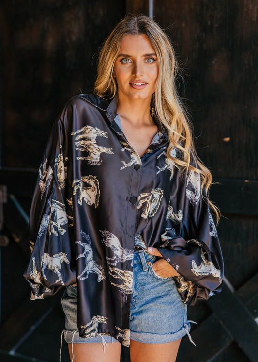 NEW!! Horseprint Satin Top in Black