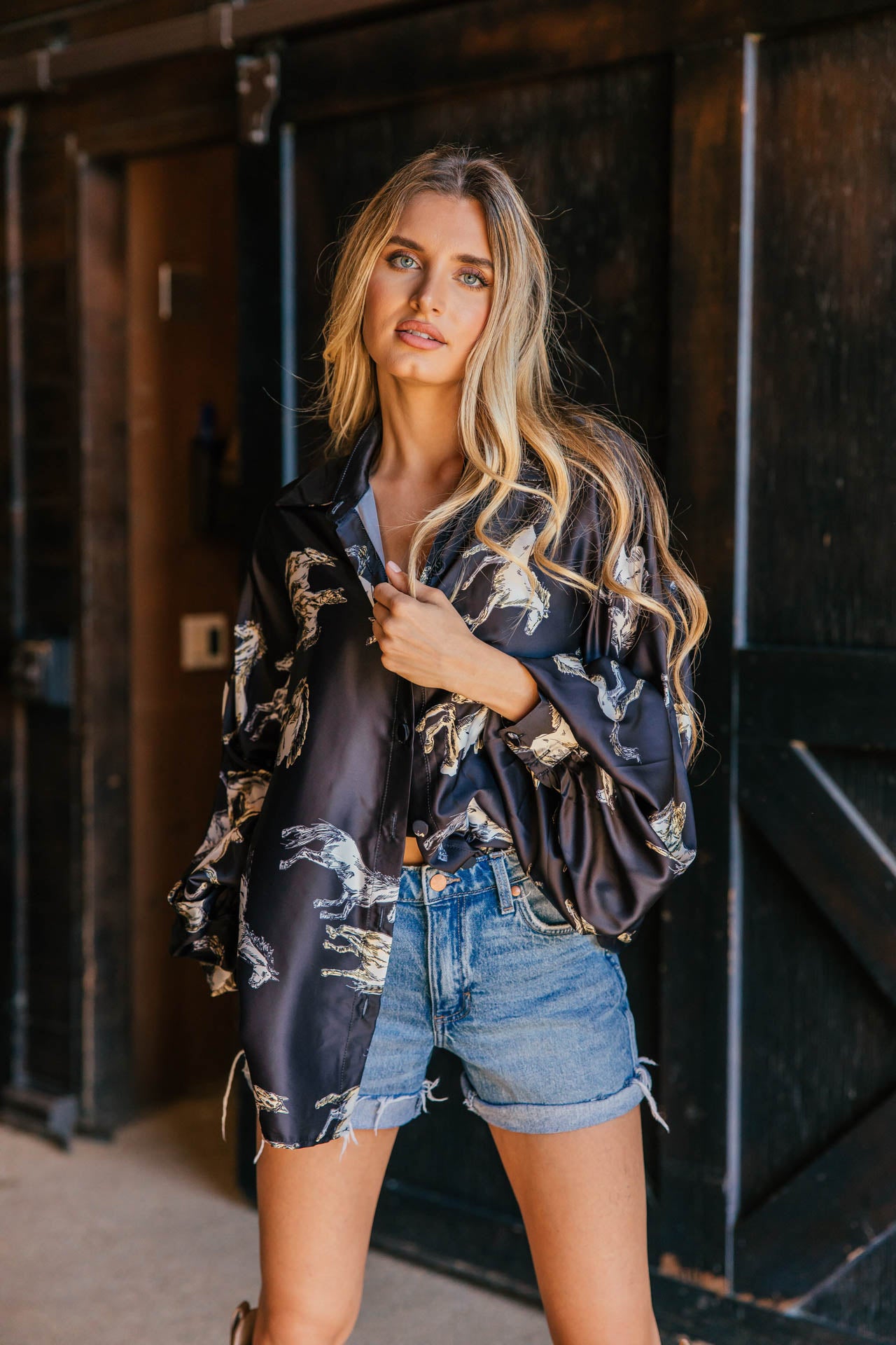 NEW!! Horseprint Satin Top in Black