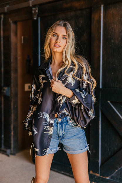 NEW!! Horseprint Satin Top in Black