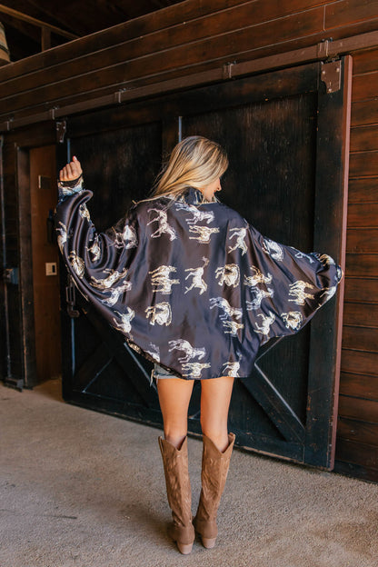 NEW!! Horseprint Satin Top in Black