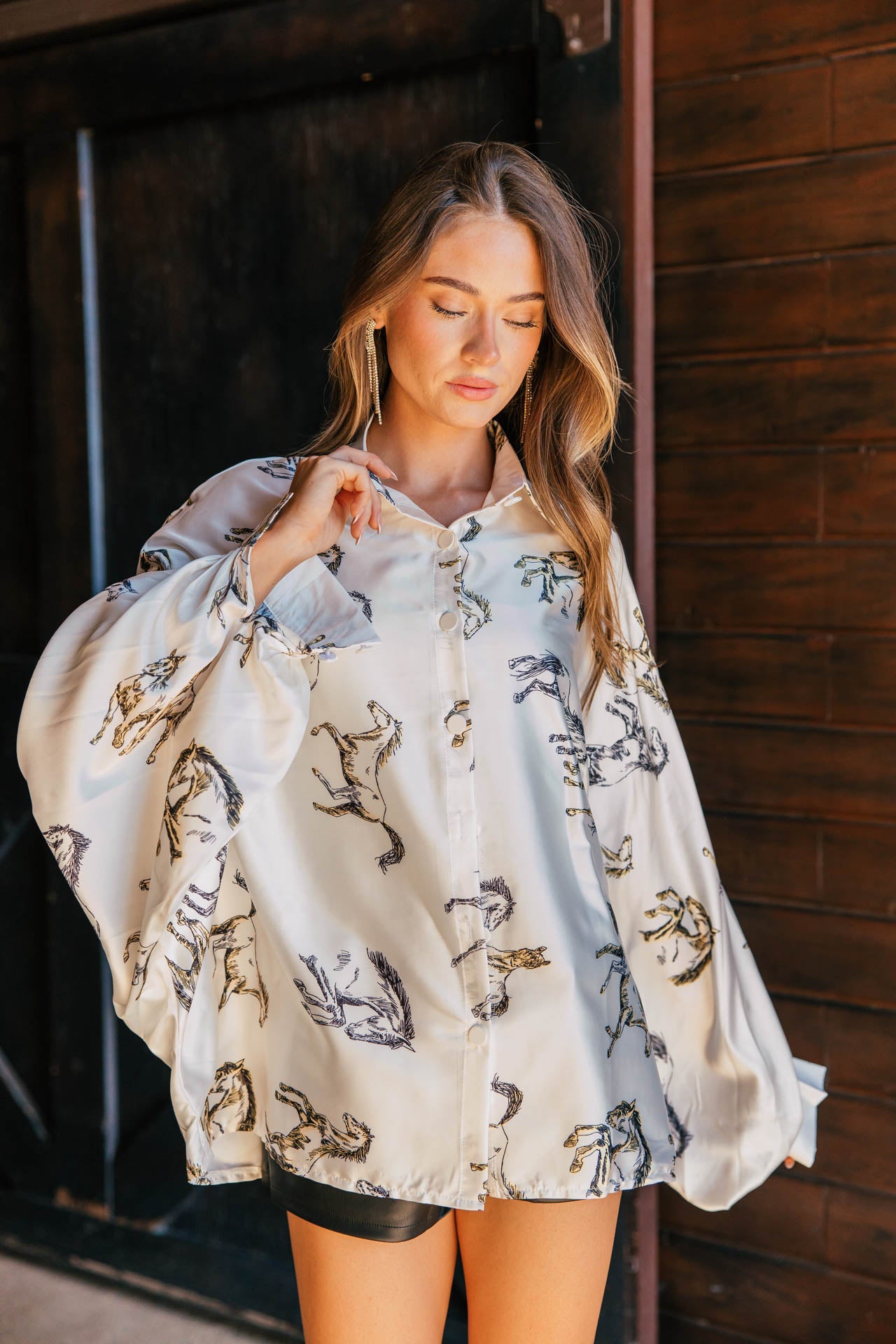 AS SEEN ON WEST DESPERADO!! Horseprint Satin Top in White