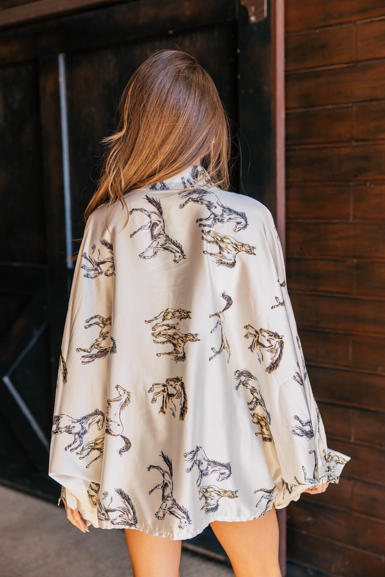 AS SEEN ON WEST DESPERADO!! Horseprint Satin Top in White