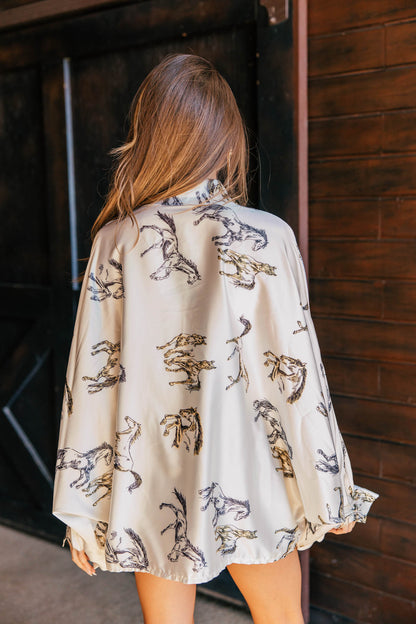 AS SEEN ON WEST DESPERADO!! Horseprint Satin Top in White