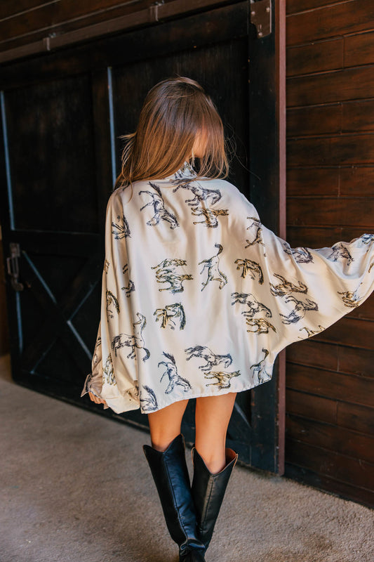 Horseprint Satin Top in White