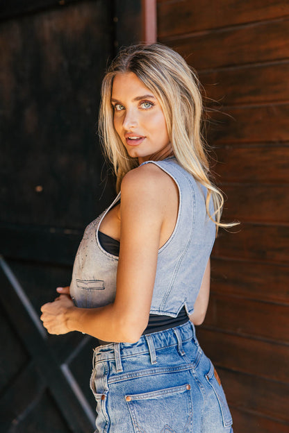 NEW!! Dickson Rhinestone Vest in Denim