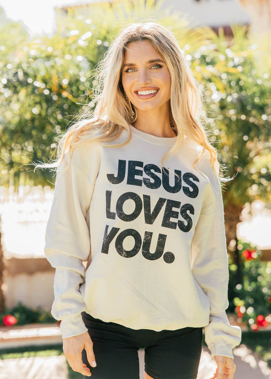 NEW!! “Jesus Loves You" Sweatshirt in Sand
