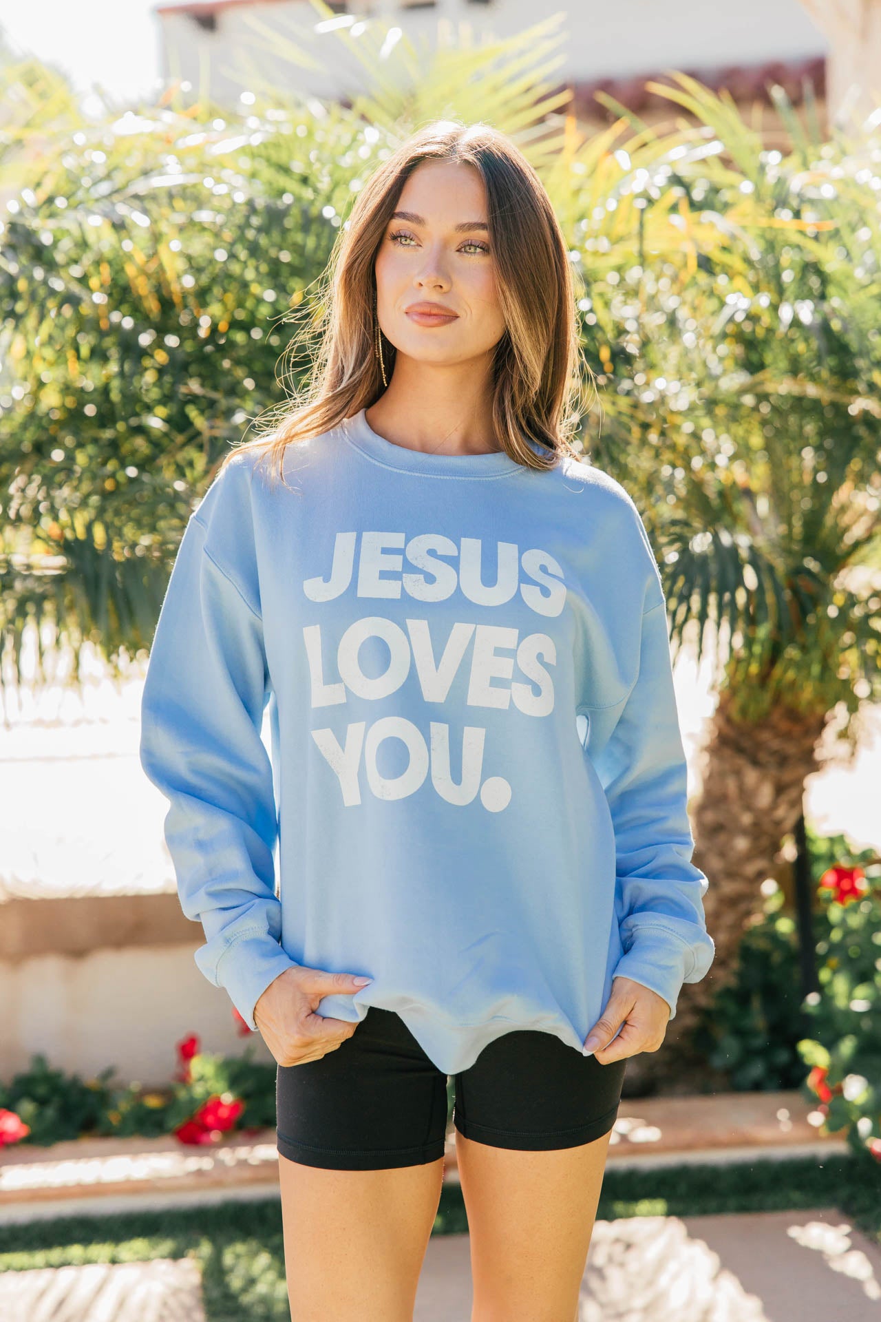 NEW!! “Jesus Loves You" Sweatshirt in Light Blue