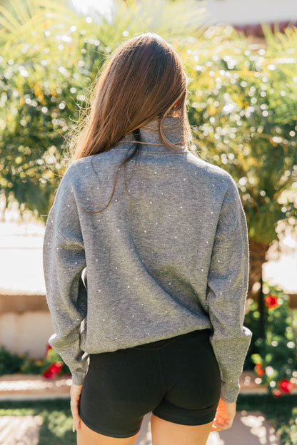 NEW!! Rhinestone Half Zip Sweatshirt in Grey