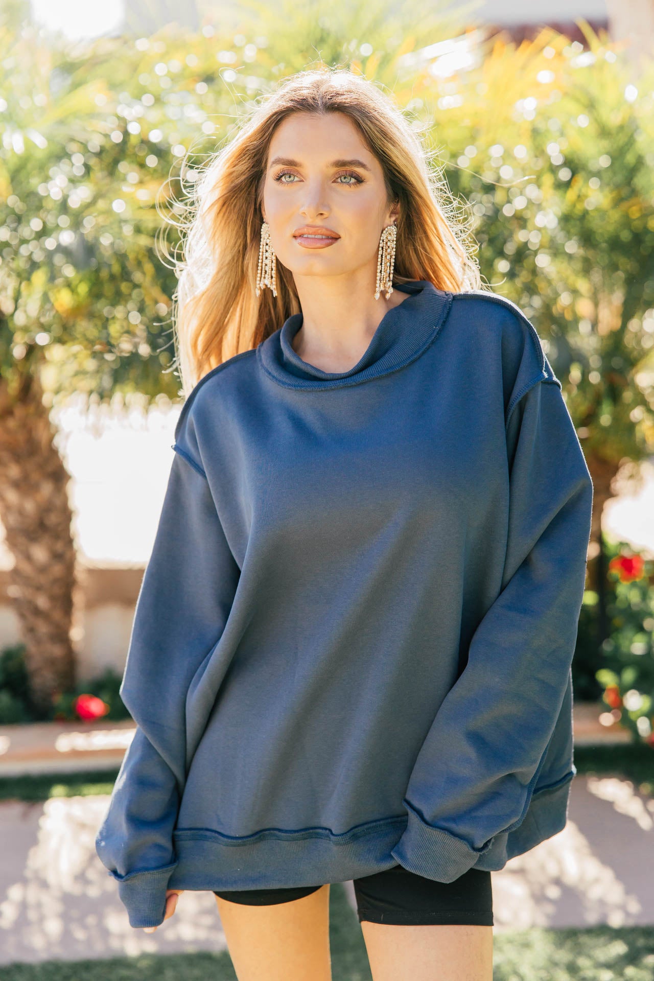 NEW!! "Lounge Mode" Mockneck Sweatshirt in Denim Blue