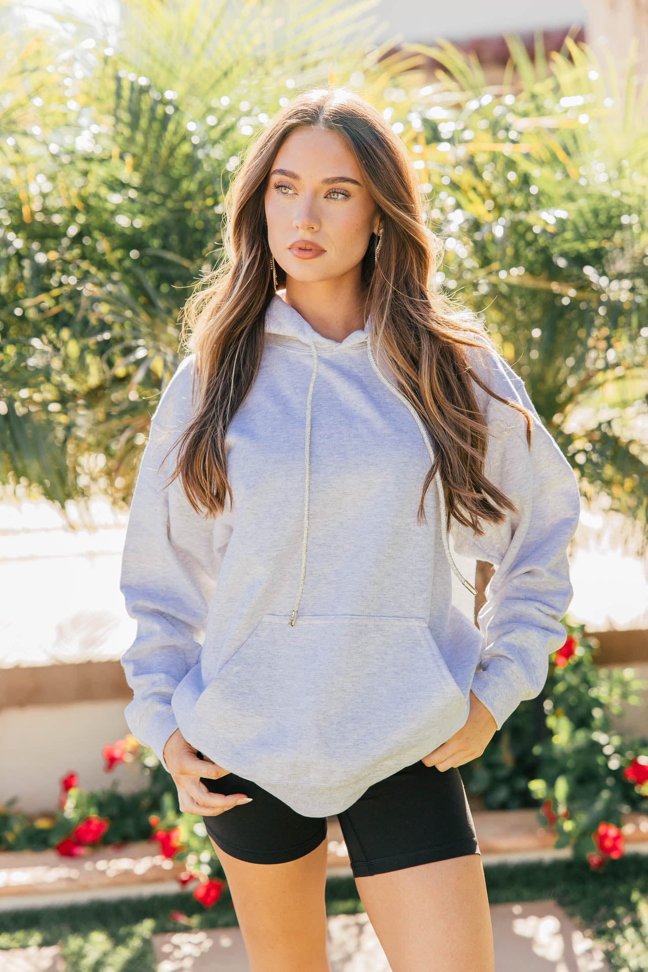 NEW COLOR!! Crystal Drawstring Sweatshirt in Light Grey