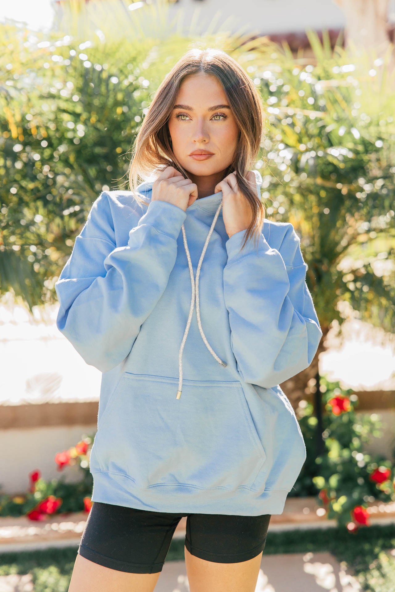 BEST SELLER!! Crystal Drawstring Sweatshirt in Light Blue