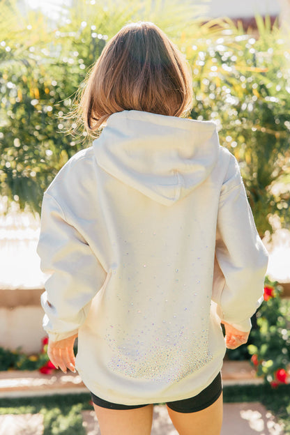 NEW!! Crystal Drawstring Sweatshirt w/ Cluster in Tan