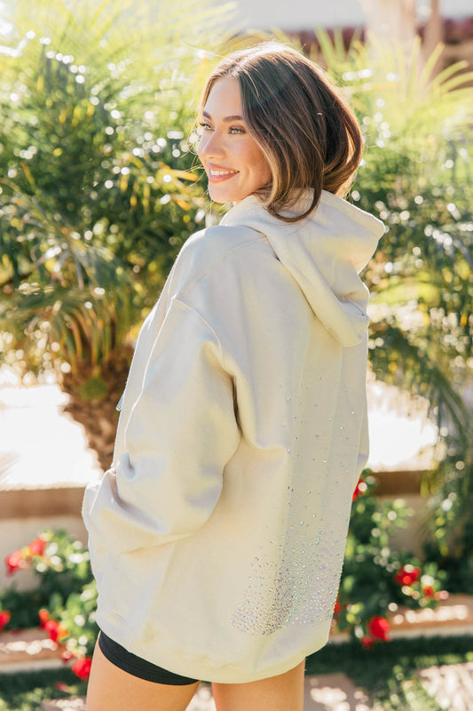 NEW!! Crystal Drawstring Sweatshirt w/ Cluster in Tan