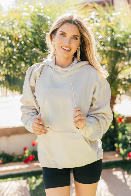 BEST SELLER!! Crystal Drawstring Sweatshirt in Khaki
