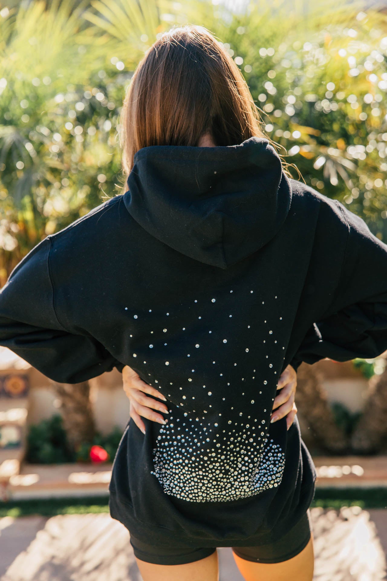 NEW!! Crystal Drawstring Sweatshirt w/ Cluster in Black