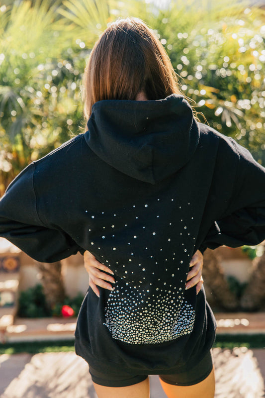 NEW!! Crystal Drawstring Sweatshirt w/ Cluster in Black
