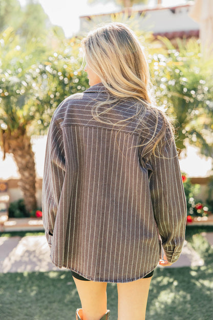 BEST SELLER!! Crystal Striped Denim Shacket Black