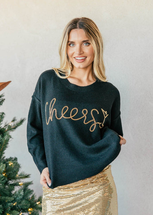 NEW!! "Cheers!" Beaded Sweater in Black