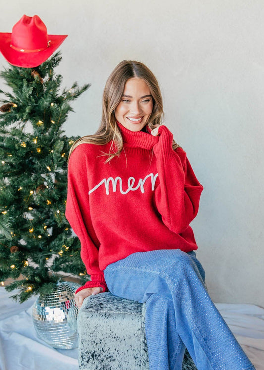 NEW!! "Merry" Turtleneck Sweater in Red