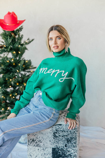 FINAL SALE!! "Merry" Turtleneck Sweater in Green
