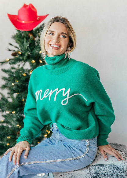 FINAL SALE!! "Merry" Turtleneck Sweater in Green