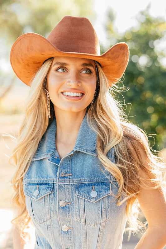 NEW!! The Kenny Faux Suede Cowboy Hat in Brown