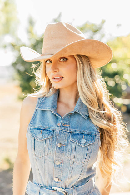 NEW!! The Kenny Faux Suede Cowboy Hat in Camel
