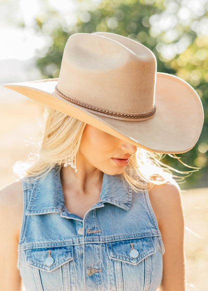 The "El Dorado" Faux Suede Cowboy Hat in Tan