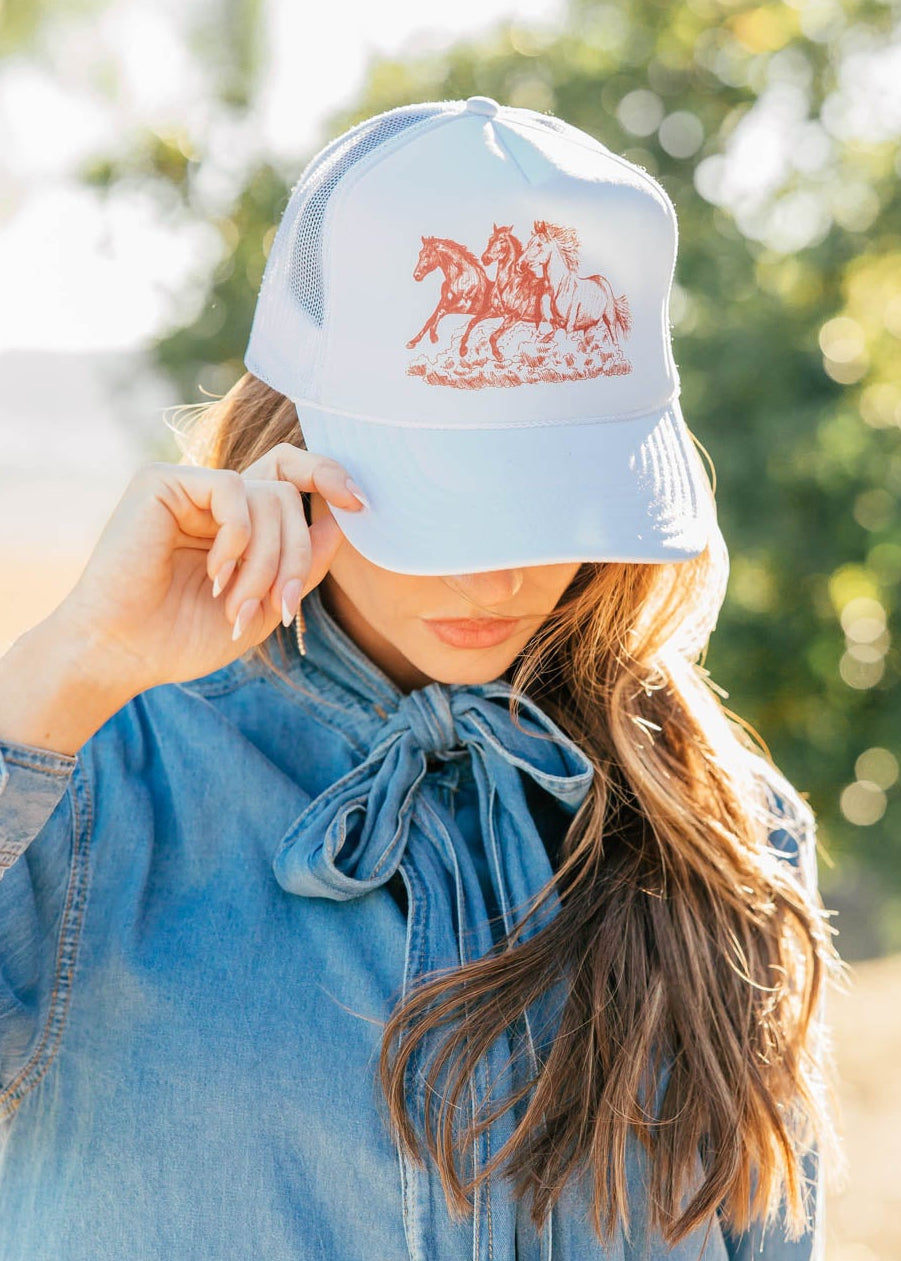 NEW!! Wild Horses Trucker in White