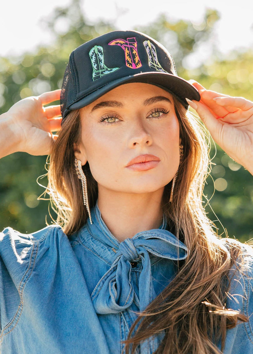 NEW!! Colorful Embroidered Cowboy Boot Hat in 3 Colors