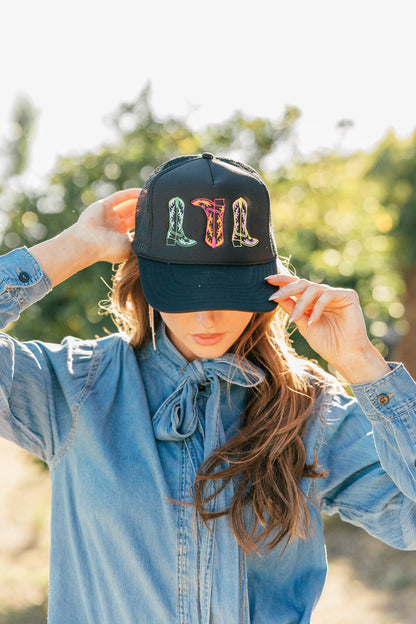 NEW!! Colorful Embroidered Cowboy Boot Hat in 3 Colors