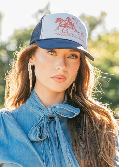 NEW!! Wild Horses Trucker in Navy/White