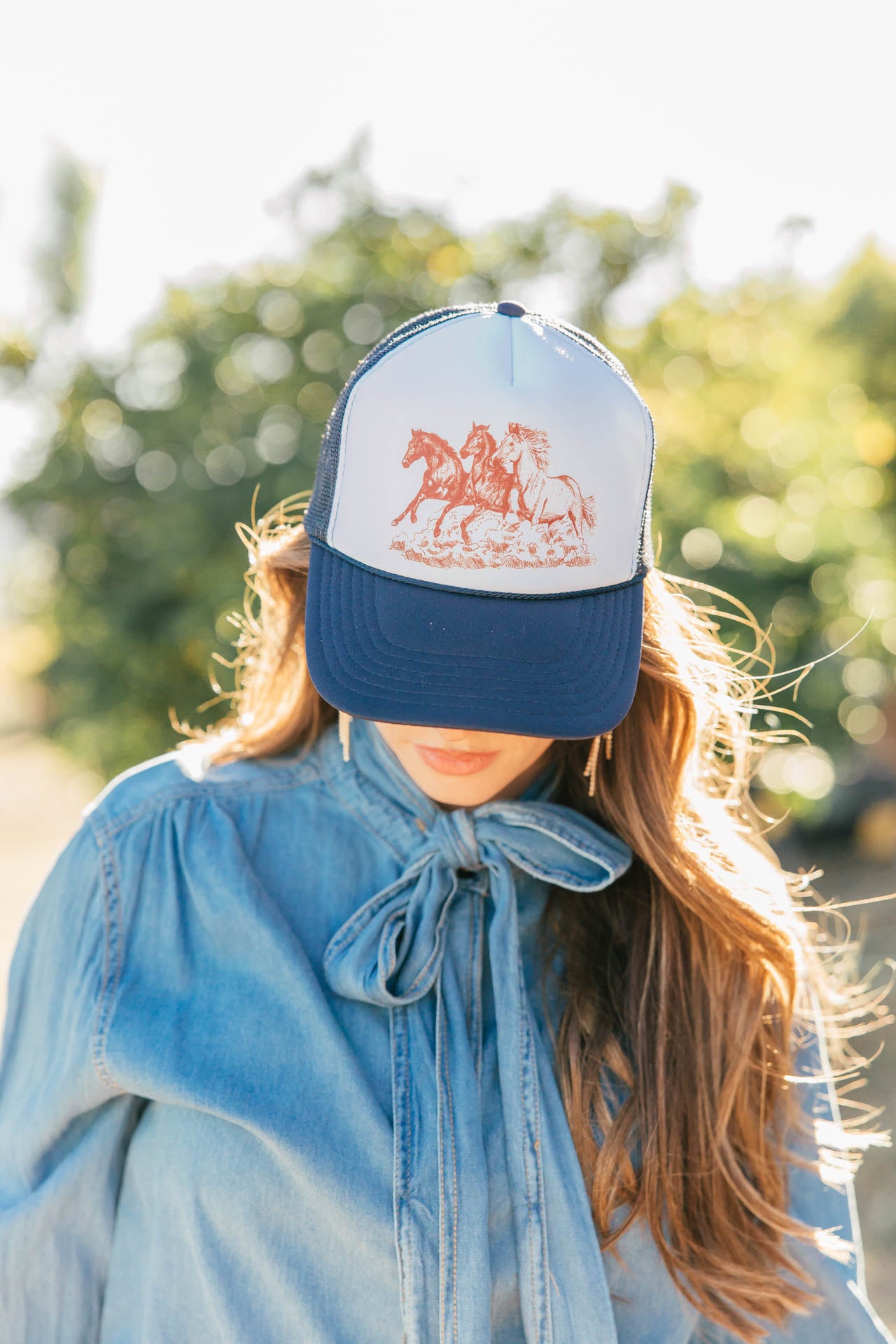 NEW!! Wild Horses Trucker in Navy/White