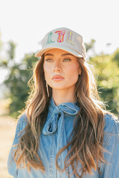 NEW!! Colorful Embroidered Cowboy Boot Hat in 3 Colors