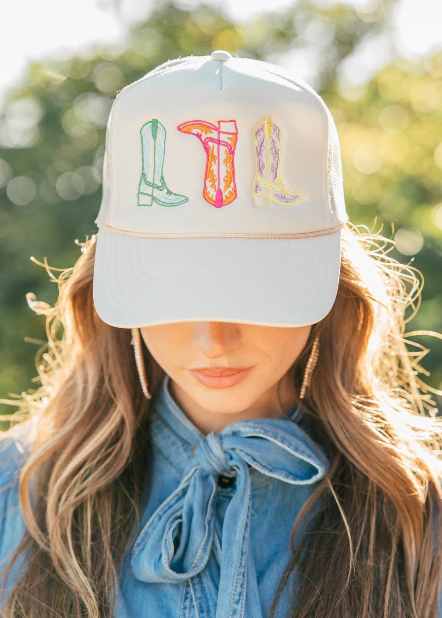 NEW!! Colorful Embroidered Cowboy Boot Hat in 3 Colors