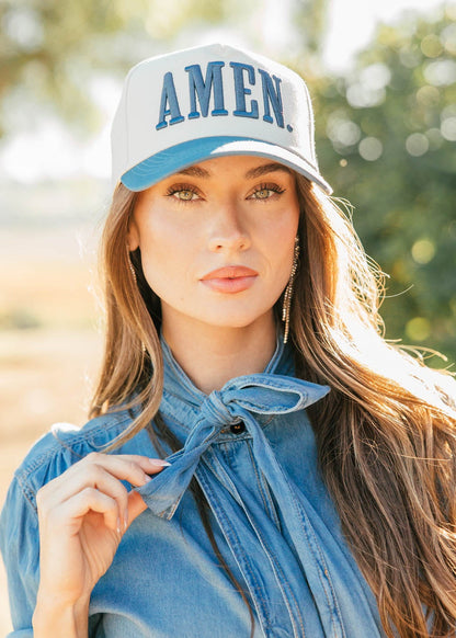 NEW!! AMEN. Slate Blue Vintage Trucker Hat