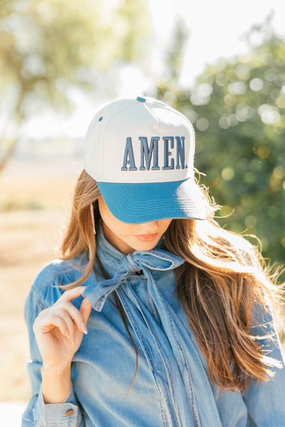 NEW!! AMEN. Slate Blue Vintage Trucker Hat