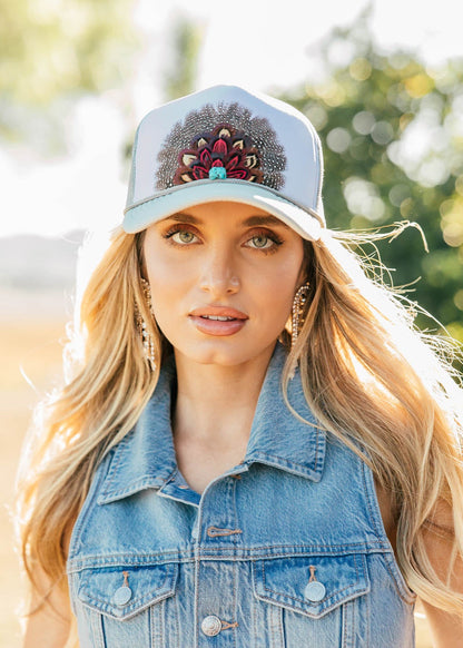 NEW!! Feather Trucker Hat in Grey