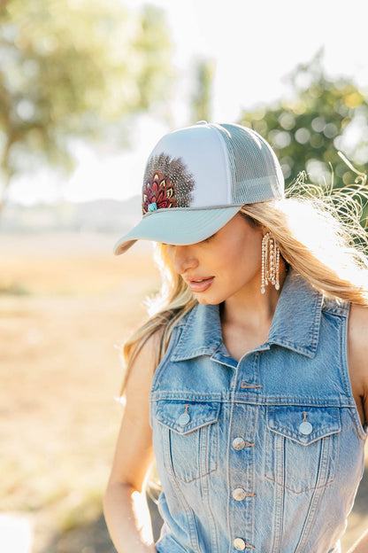 NEW!! Feather Trucker Hat in Grey