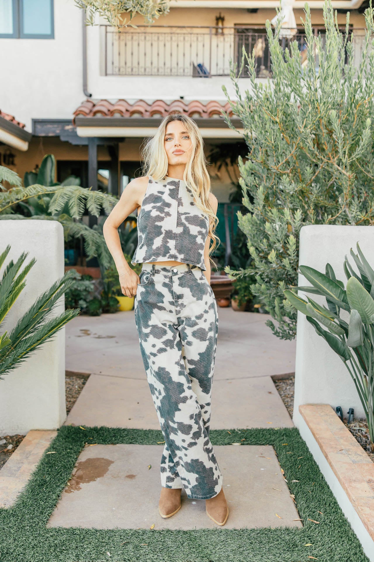 NEW!! Denim Cow Print Two Piece Set