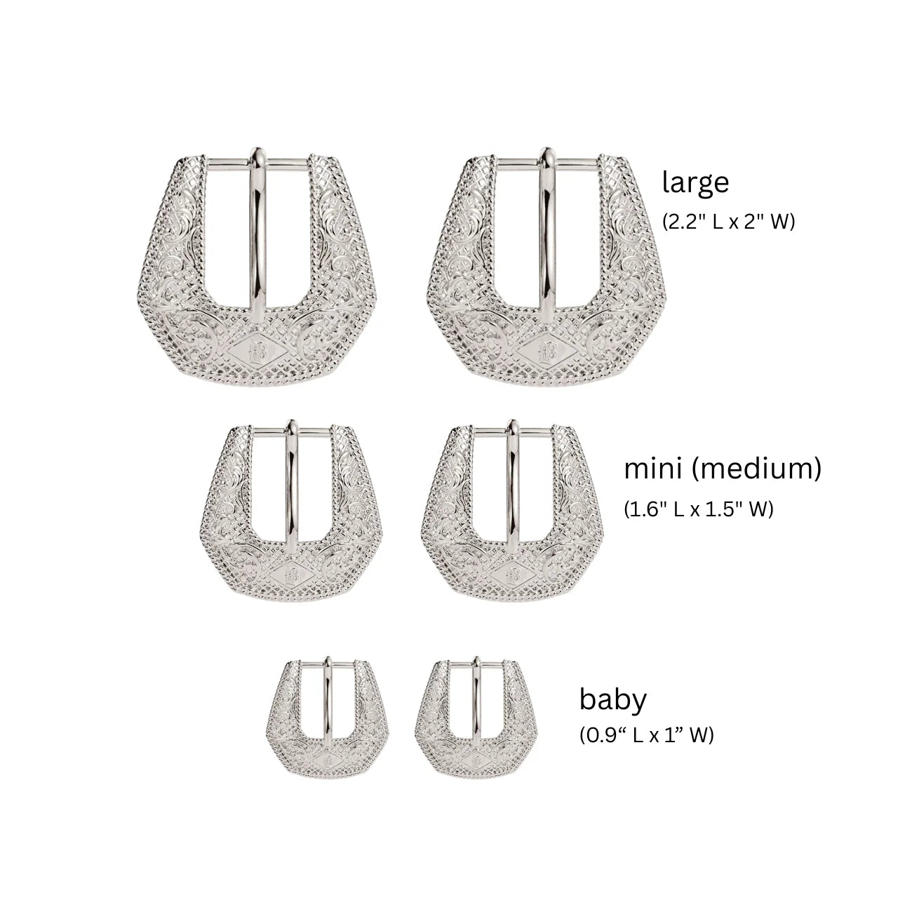 Buckle Betty Earrings in Silver in 3 Sizes