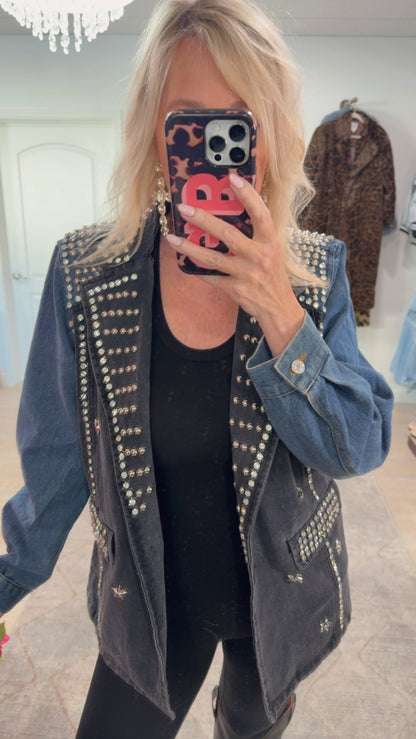NEW!! "Jackpot" Two Tone Denim Studded Blazer
