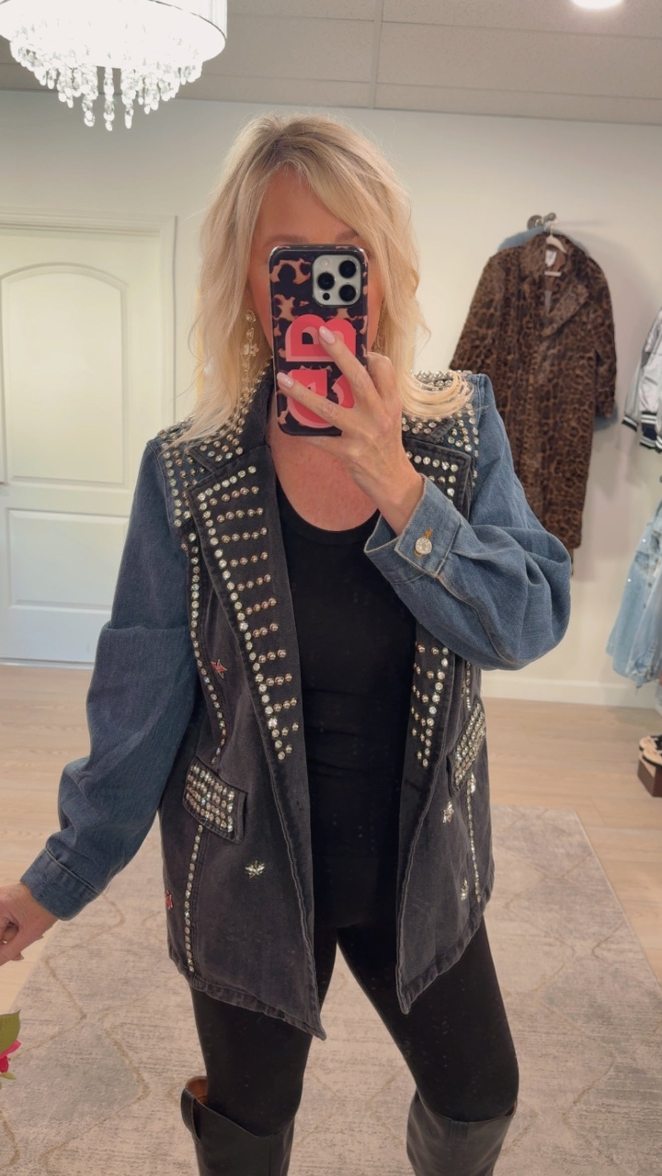 NEW!! "Jackpot" Two Tone Denim Studded Blazer