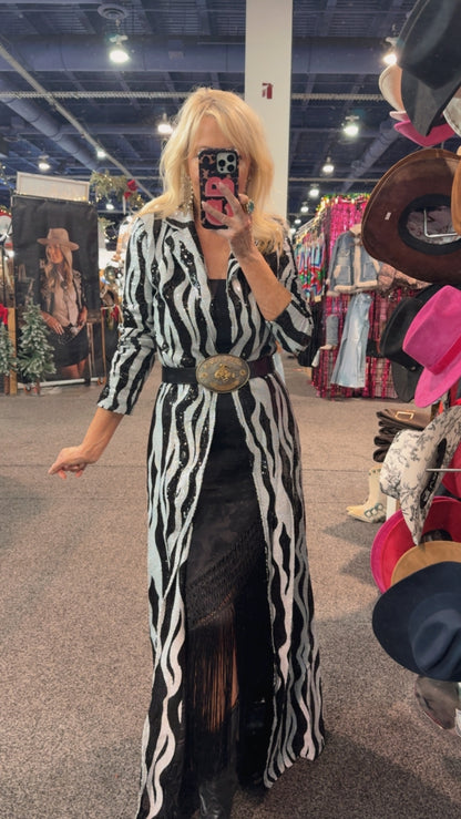 NEW!! Sequin Zebra Print Duster in White/Black