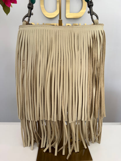 Eggshell Fringe Crossbody w/ Turquoise Strap