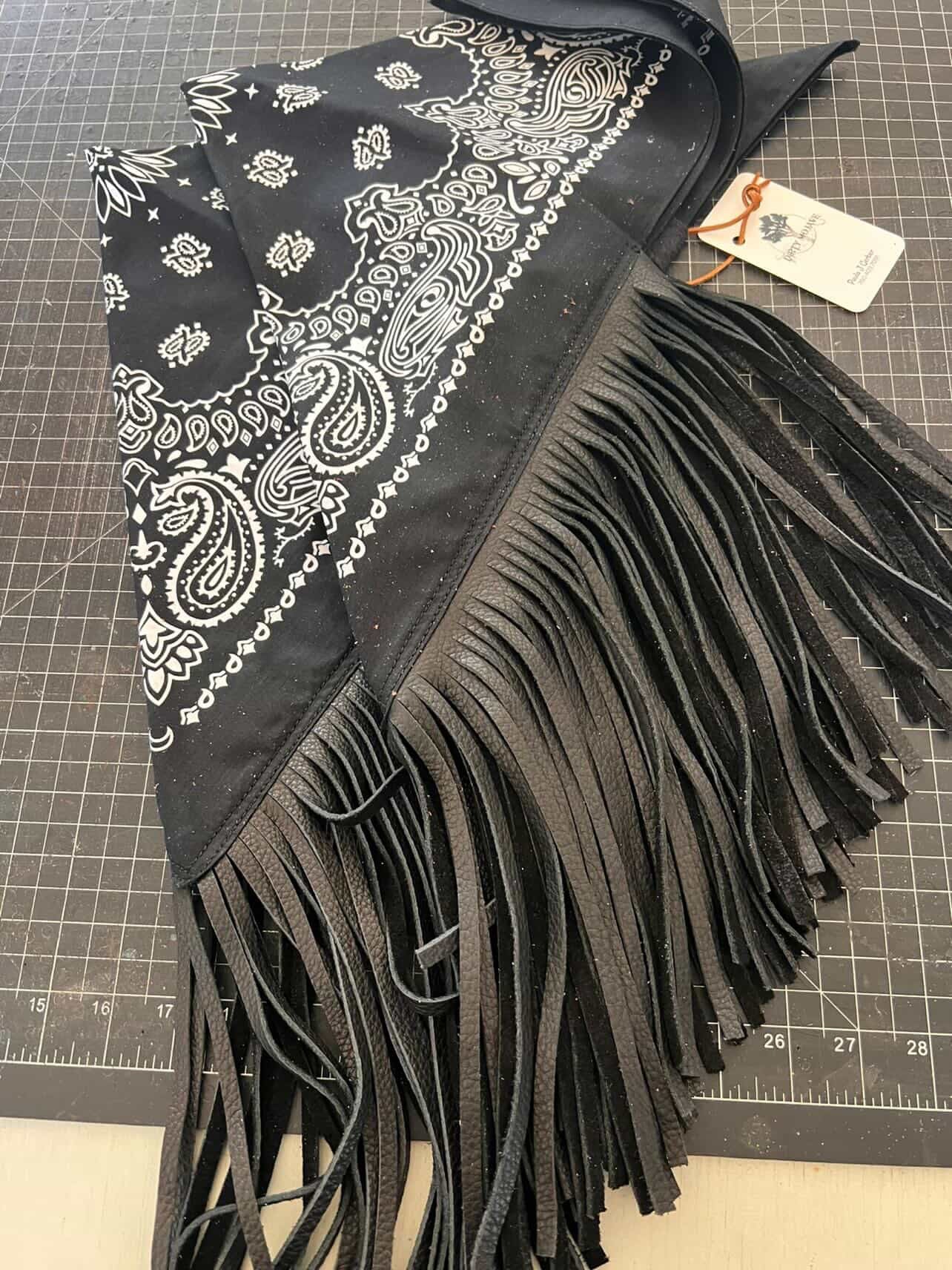 Leather Fringe Bandana in Black on Black