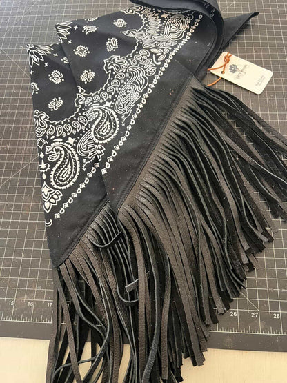 Leather Fringe Bandana in Black on Black