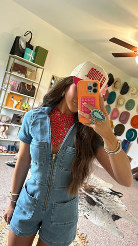 AS SEEN ON ALLISON CLAIRE!! Crystal Statement Necklace & Bandana in Red - PREORDER