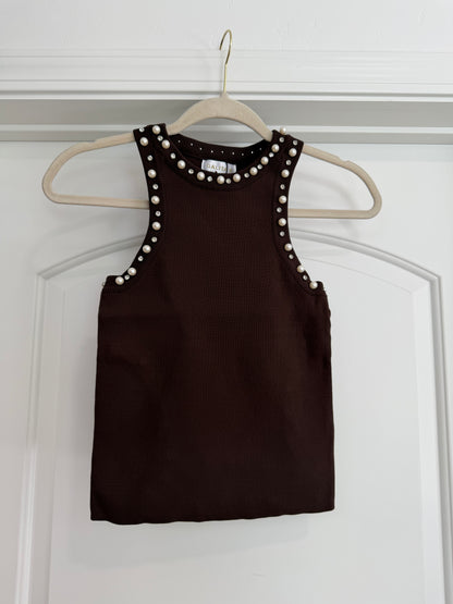 NEW!! Rhinestone and Pearl Tank in Brown